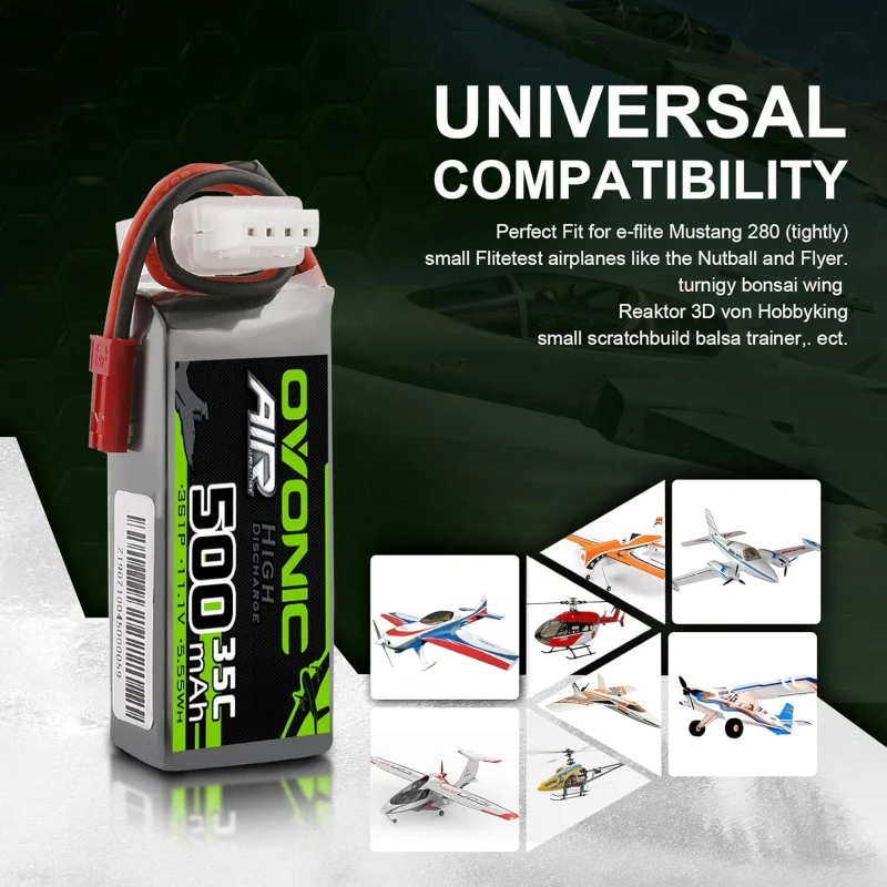 OVONIC 3S Lipo Battery 35C 500mAh 11.1V Lipo Battery with JST Connector for RC Airplane Helicopter Quadcopter FPV Racing Drone(2