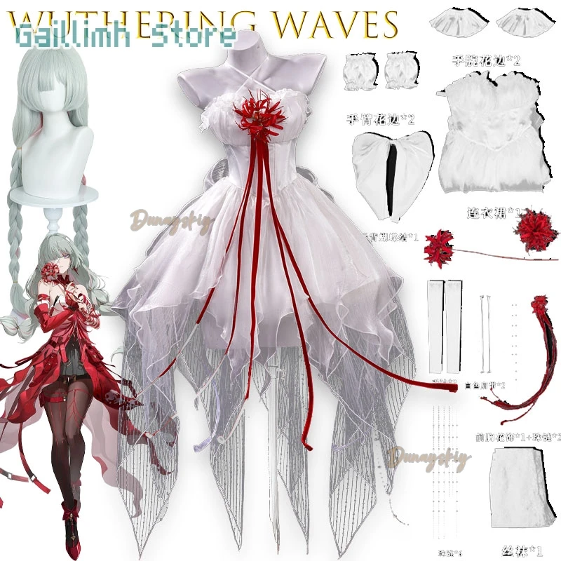 Wuthering Waves Phrolova Косплей 코스프레 Парик Платье Головные уборы Рукава Реквизит Полный комплект для женщин Девочек Fractsidus Хэллоуин Карнавал