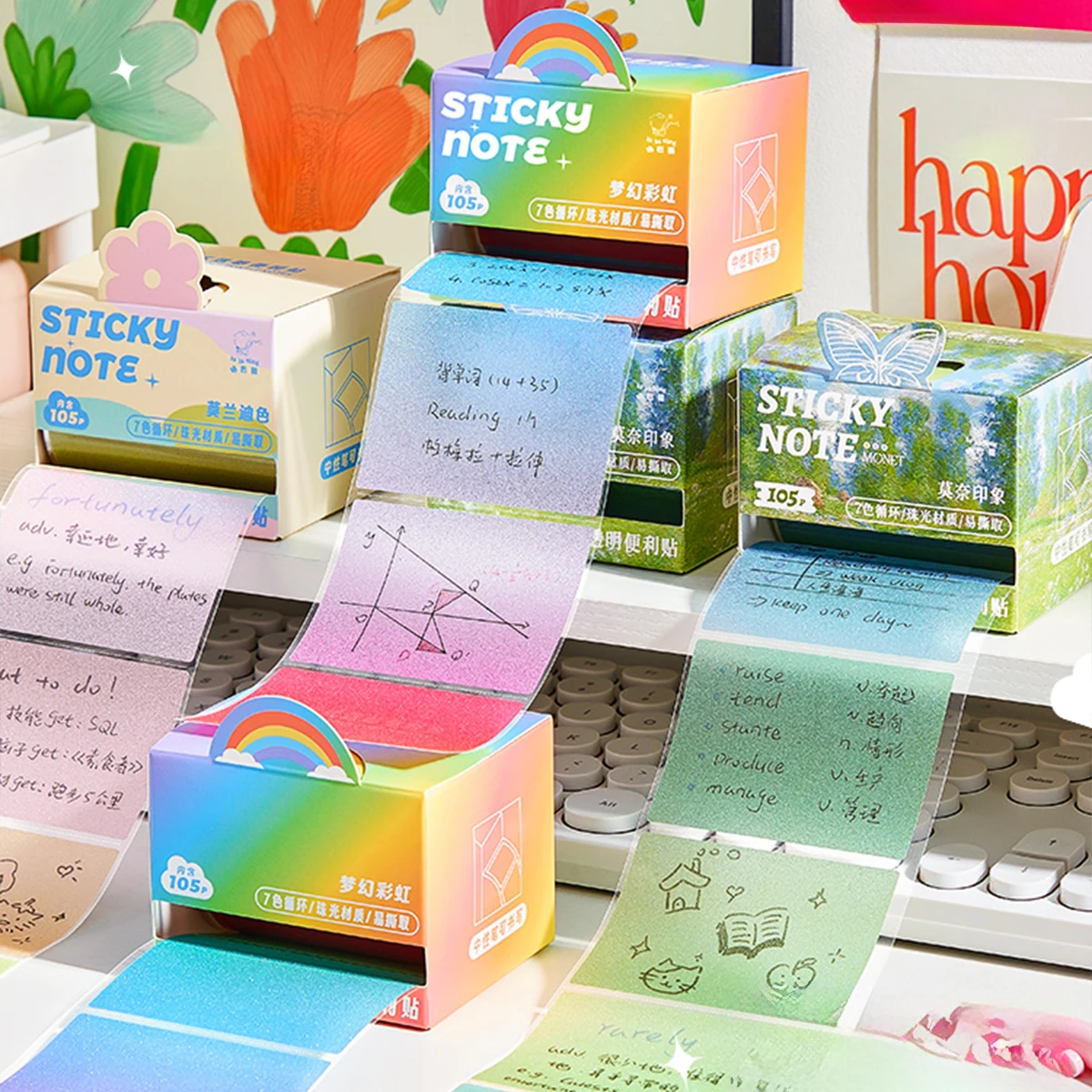 105pcs/box Cute Adhesive Gradient Color Sticky Notes With Pull-tab Design - For School & Office Use, Back to School Essential