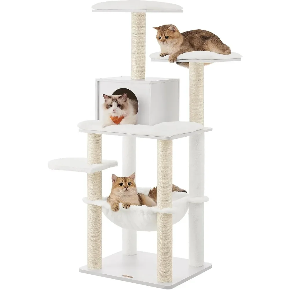 

Cat Tree, Modern Cat Tower for Indoor Cats, Multi-Level Cat Condo, Ultra-Soft Plush, Scratching Posts, Hammock, Removable