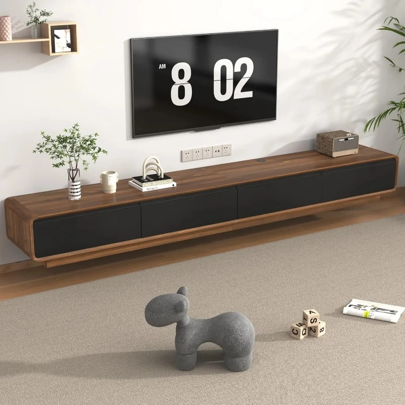 

94.5" Floating TV Stand Media Console 2 Drawers Wall Mounted Living Room Black Walnut Customized