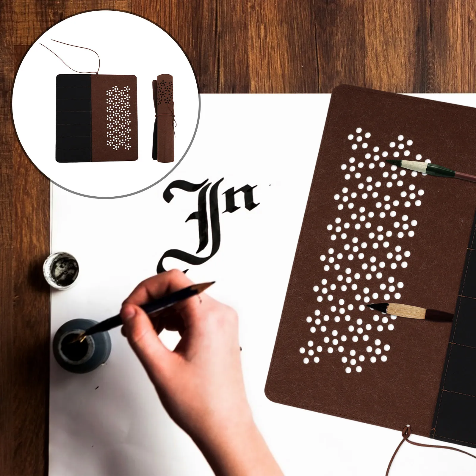 

2Pcs Calligraphy Brush Roll Felt Paintbrush Holder 7 Slots Foldable Strap Paint Brush Storage Roll Artist Organizer Pencil Bag
