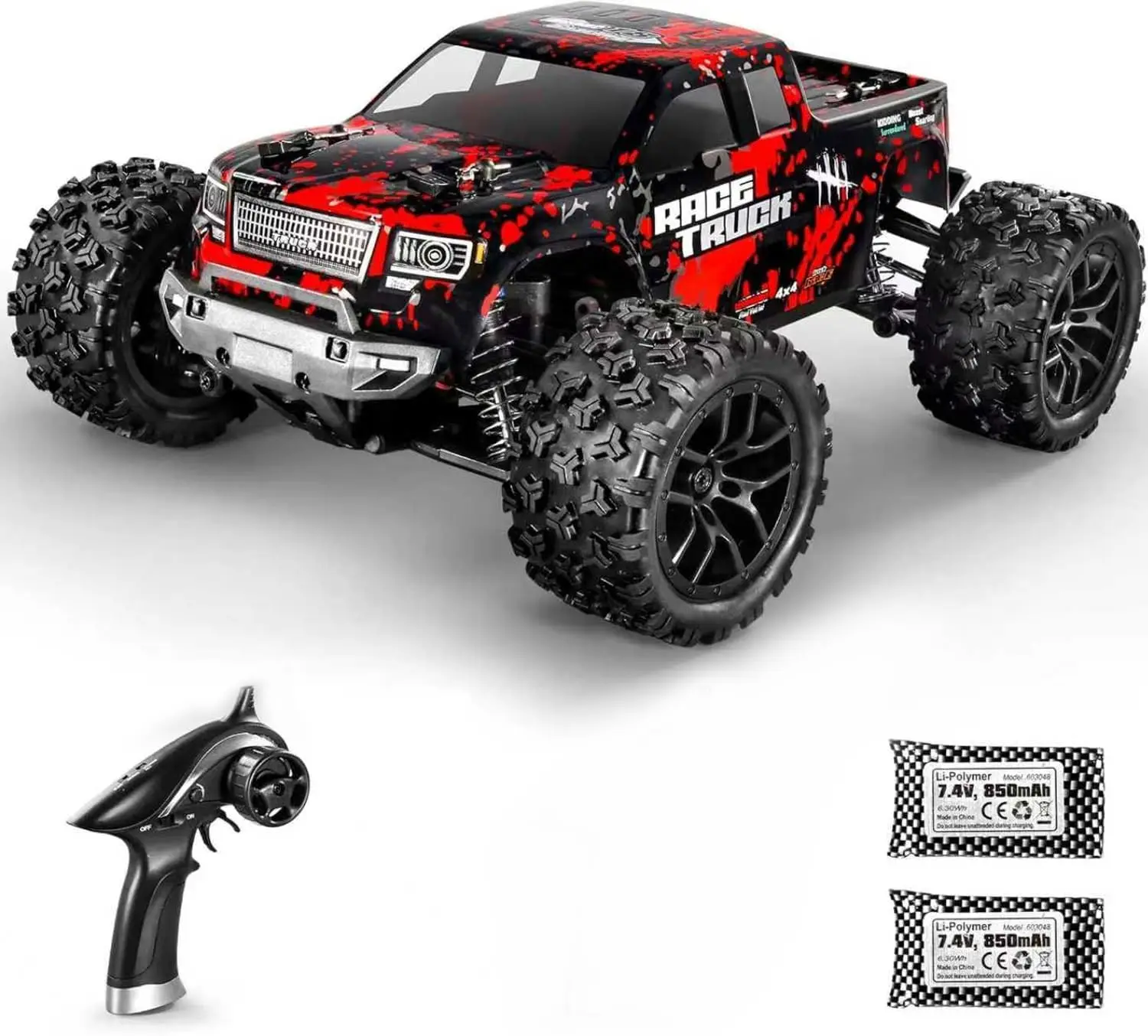 

1:18 Scale High-Speed 4WD RC Car, 36KM/H, Waterproof Off-Road Truck with 2 Batteries & Charger (Red)