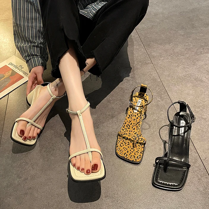 High Heel Sandal for Women Med Suit Female Beige Summer Shoes Cross-Shoes High-heeled Medium Black Block Girls  2024 Fashion New