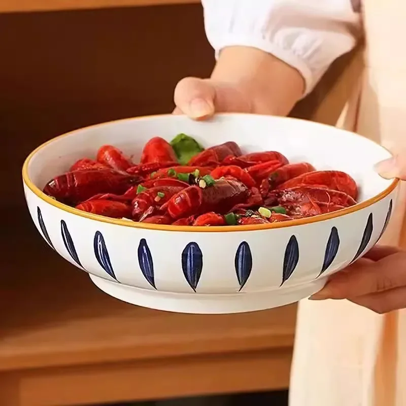 9 Inch Ceramic Big Soup Bowl, Large Capacity Sauerkraut Fish Basin Bowl, Household Bowl for Boiled Fish Fillets Home Tableware
