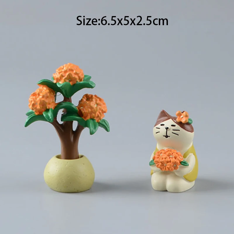 

Cartoon Cute Animal Cat Kitten Resin Figurines Model Potted Osmanthus Tree Mini Figures Home Garden Decoration Dollhouse Toys