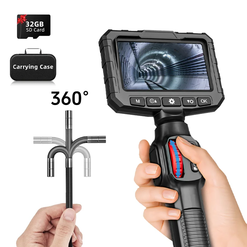 Periscopio con articolazione bidirezionale Telecamera endoscopio orientabile HD 1080P da 6,2 mm con monitor LCD da 4,3 pollici per telecamera con foro motore a parete