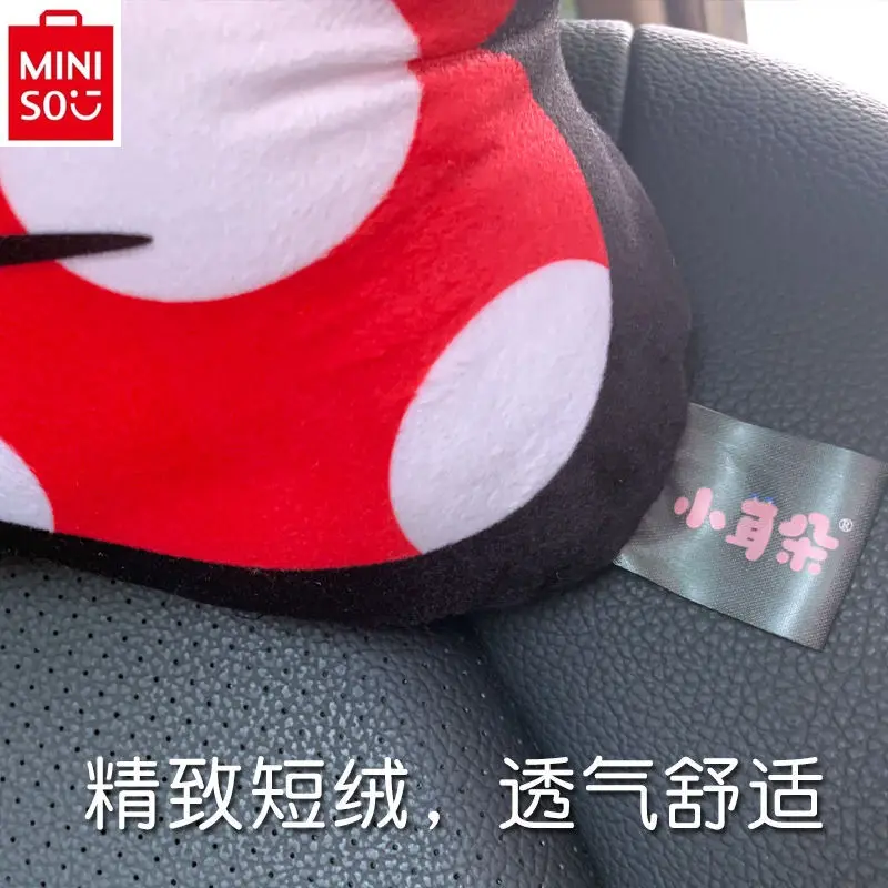 MINISO-Coussin de siège de voiture avec nœud Minnie pour femme, oreiller de soutien de la taille, confortable et respirant, dessin animé, décoration de cou