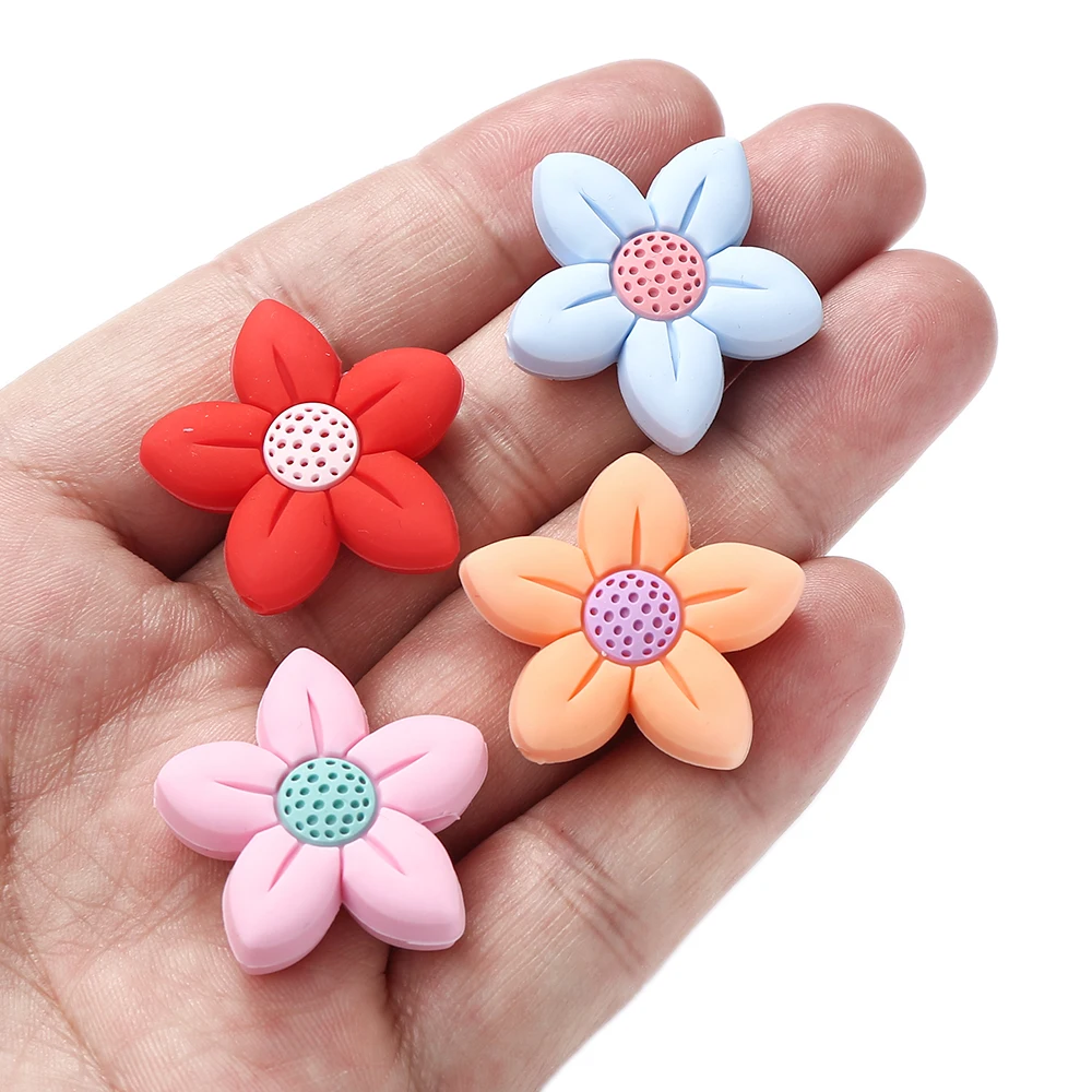 10Pcs New Silicone Beads Pentagonal Flower Focal Teether Beads For Jewelry Making Pacifier Chain Bracelets Necklace Accessories