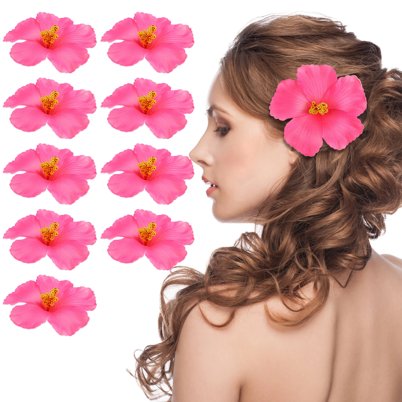 

10Pcs Pink Artificial Flowers Hibiscus Simulation Bloom for DIY Home Decor Faux Flower Supply Decoration Hibiscus Flower