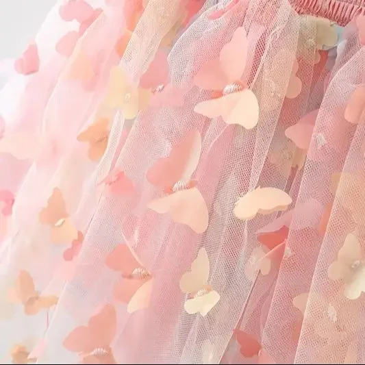 Baby Girl Summer Dress Sweet Hanging Strap Waist Mesh Colorful Butterfly Back Big Wings Princess Dress Party Dress