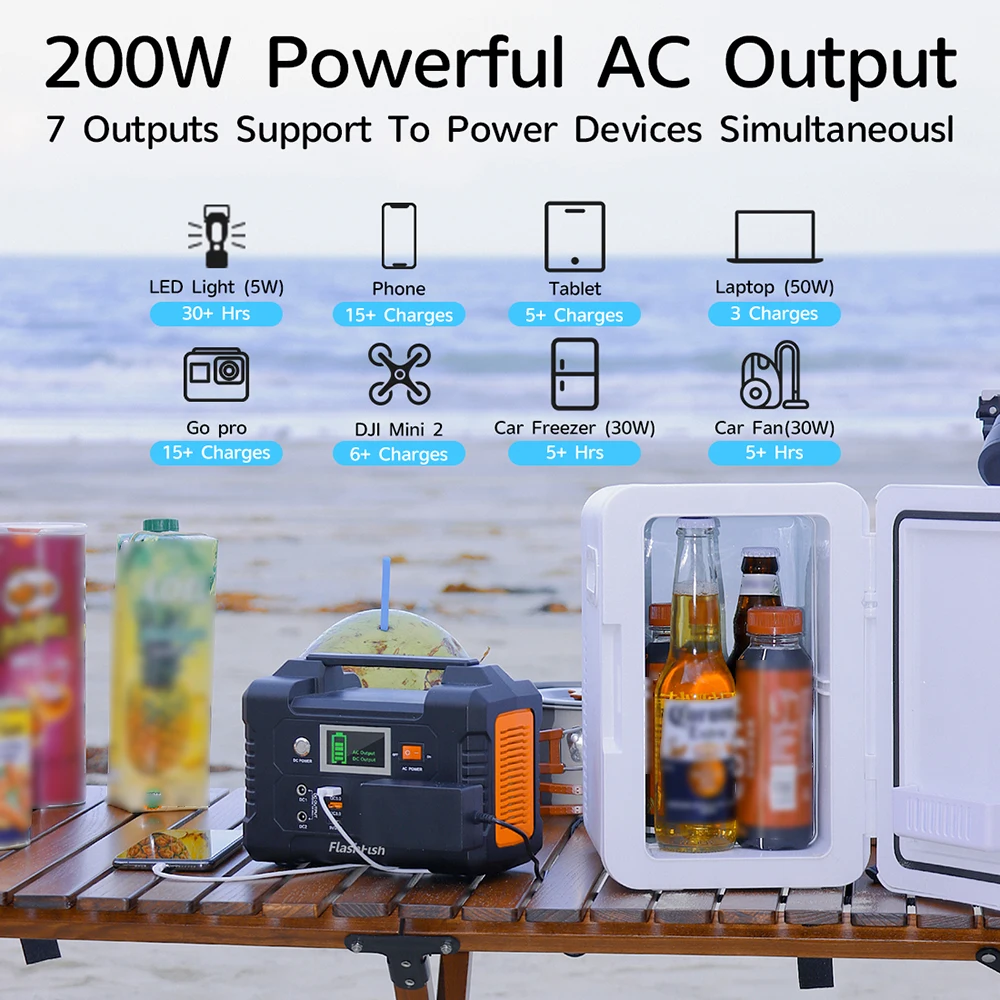 Flashfish E200 Central eléctrica portátil 40800mAh/151Wh Generador solar 200W Estación de energía de batería con 3 modos de carga