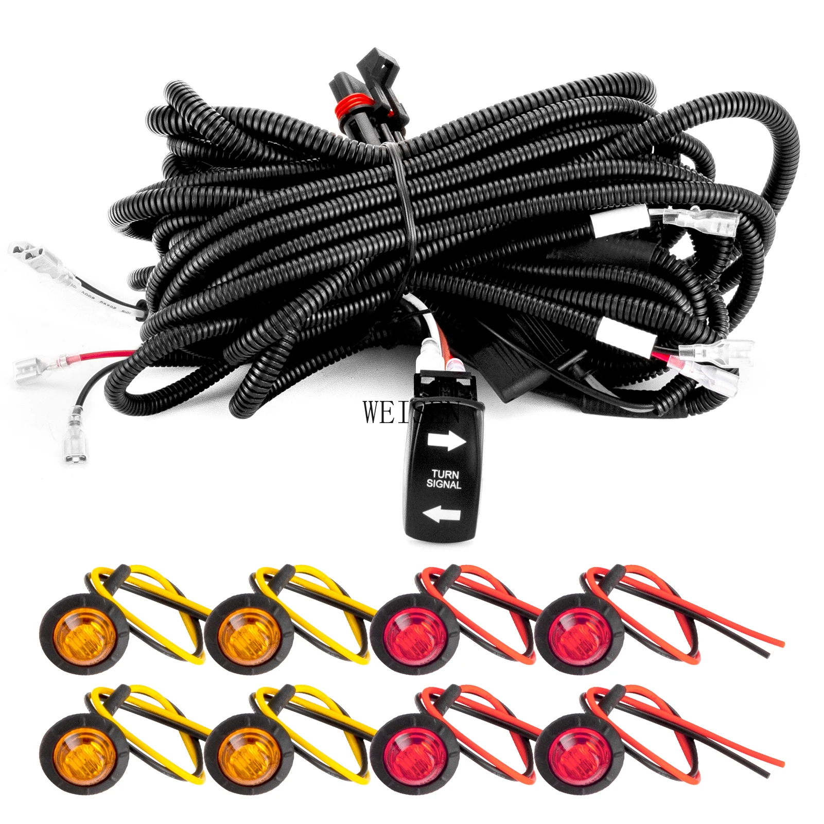 

Universal UTV Turn Signal Wiring Harness Kit with Pulse Power Bar Plug Rocker Switch for Polaris/Can Am/Honda/Kawasaki/Yamaha