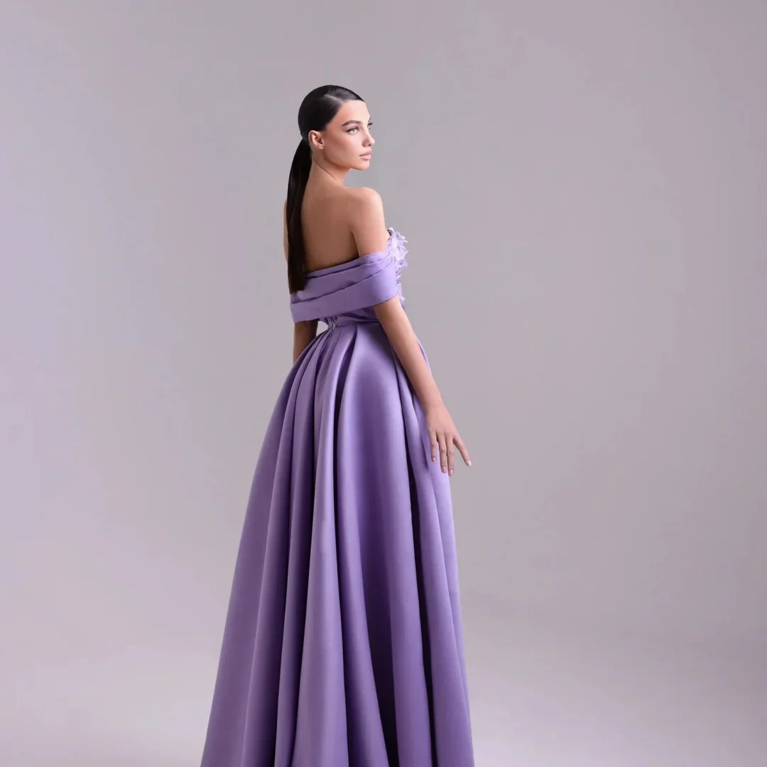 Robes de bal sans bretelles avec perles violettes personnalisées, élégantes, longueur au sol, robes de fête