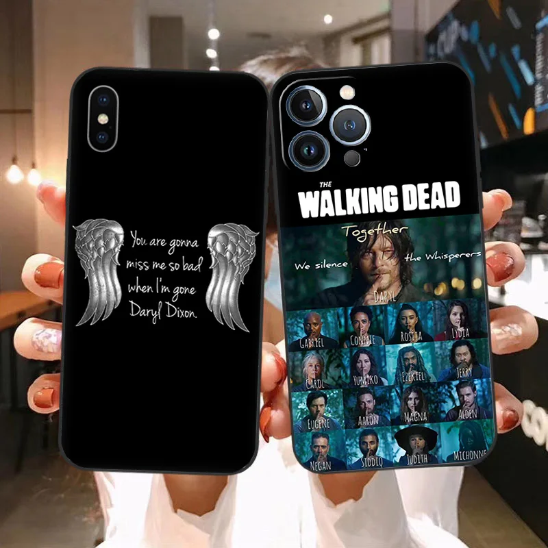 Casing ponsel lunak hitam Matte, untuk iPhone 14 15Pro 13 Pro Max 12 11 Mini 7 8 15 6 6S Plus SE XS XR X The Walking Dead