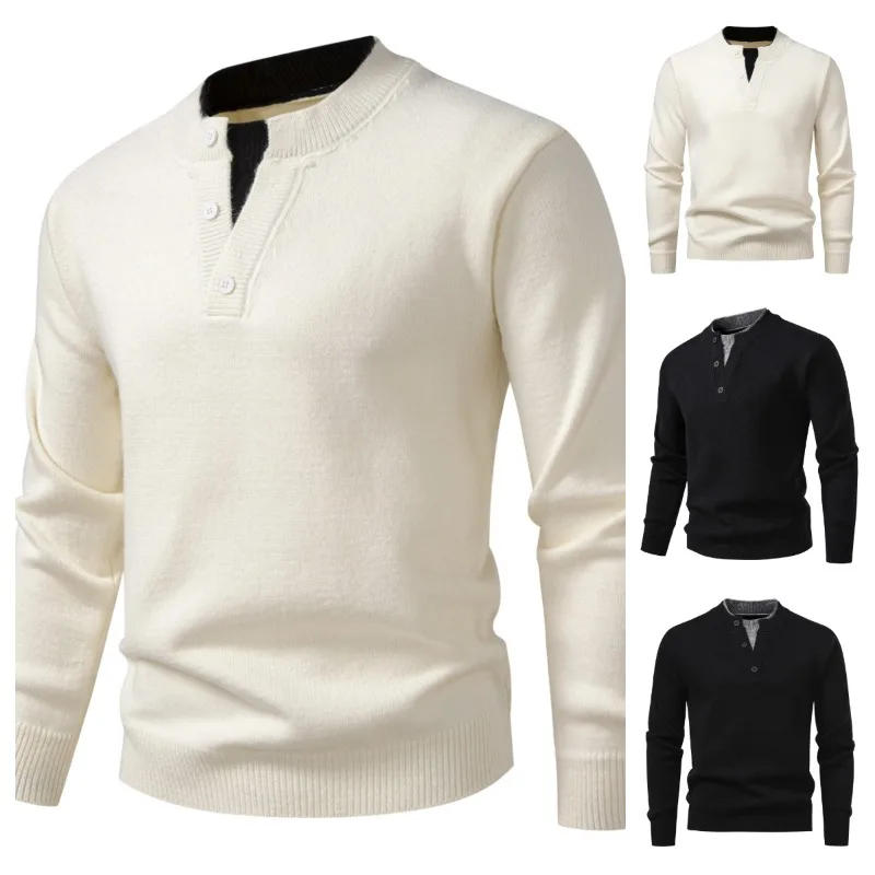 

Men's Streetwear Fashion Fake V-neck Collar Color Blocking Long Sleeve Sweater Casual Autumn Winter Knit Pullovers Men Clothing