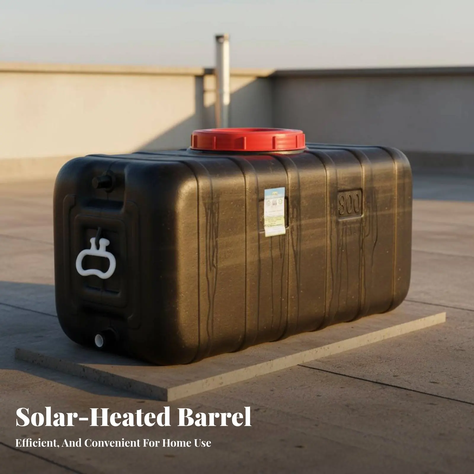 Barril para Calentador de Agua Solar, Barril de Agua de Plástico Negro con Paredes Gruesas, Barril para Recolección de Agua de Lluvia, Resistente, con Grifo Integrado