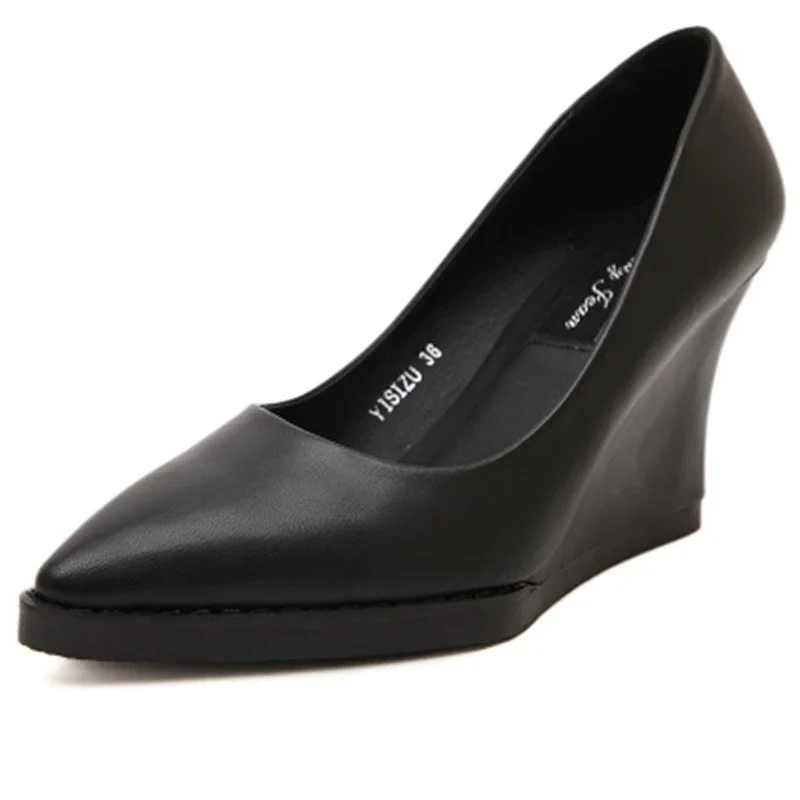 2026 Fashion Genuine Leather Black Slope Follow up Shoes Pointed Women's High Heels Casual Shoes 33-40 Pumps