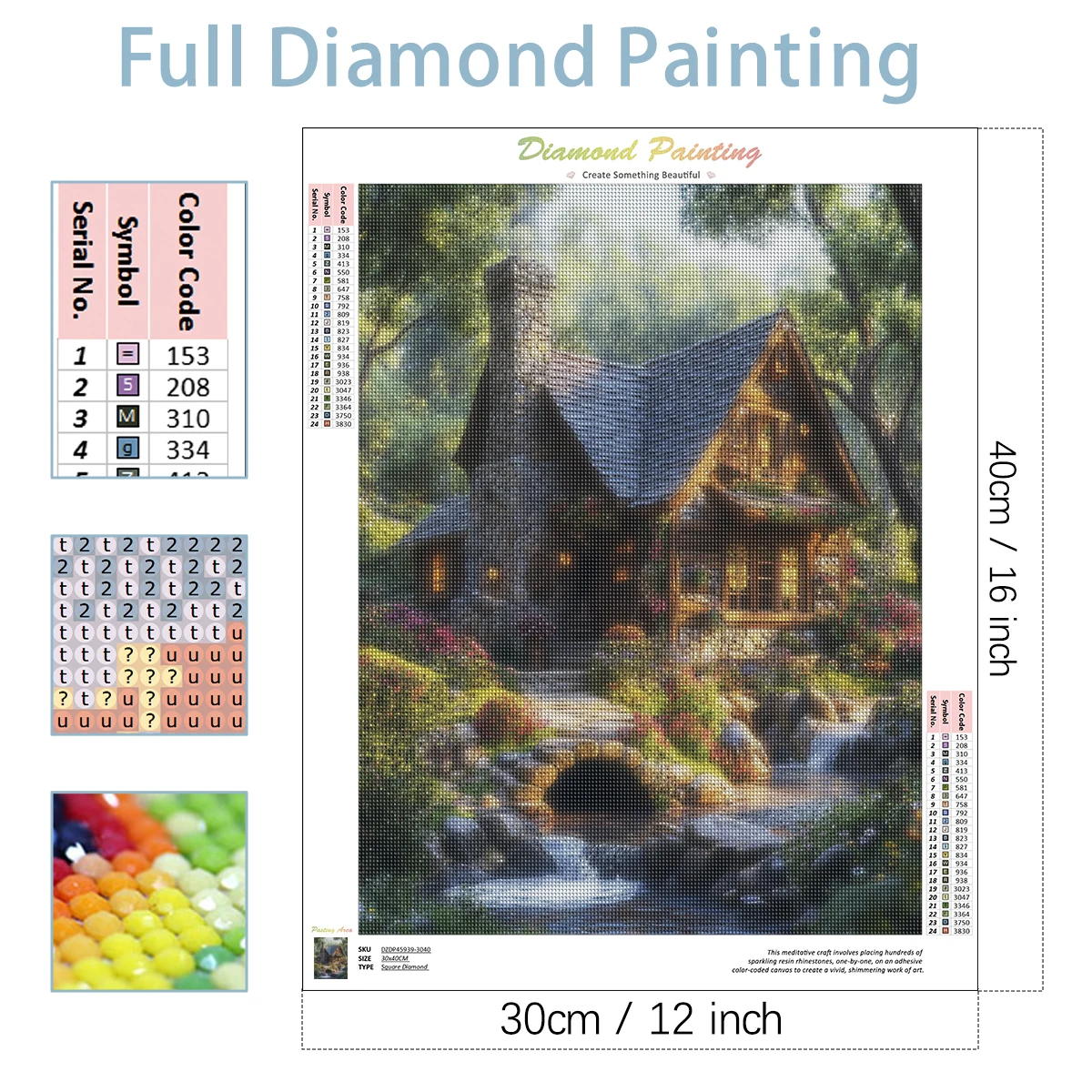 PhotoCustom Full Round Diamond Painting House Landscape For Adult Home Decor Rhinestone Pictures Gift - view 2