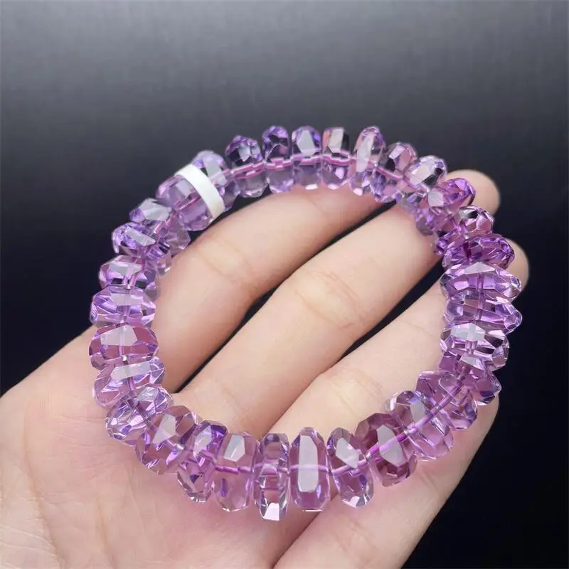 

10.5-12MM Natural Amethyst Faceted Bead Bracelet Women Fashion Healing Crystal Round Beads Lovers Strand Jewelry Gift 1PCS