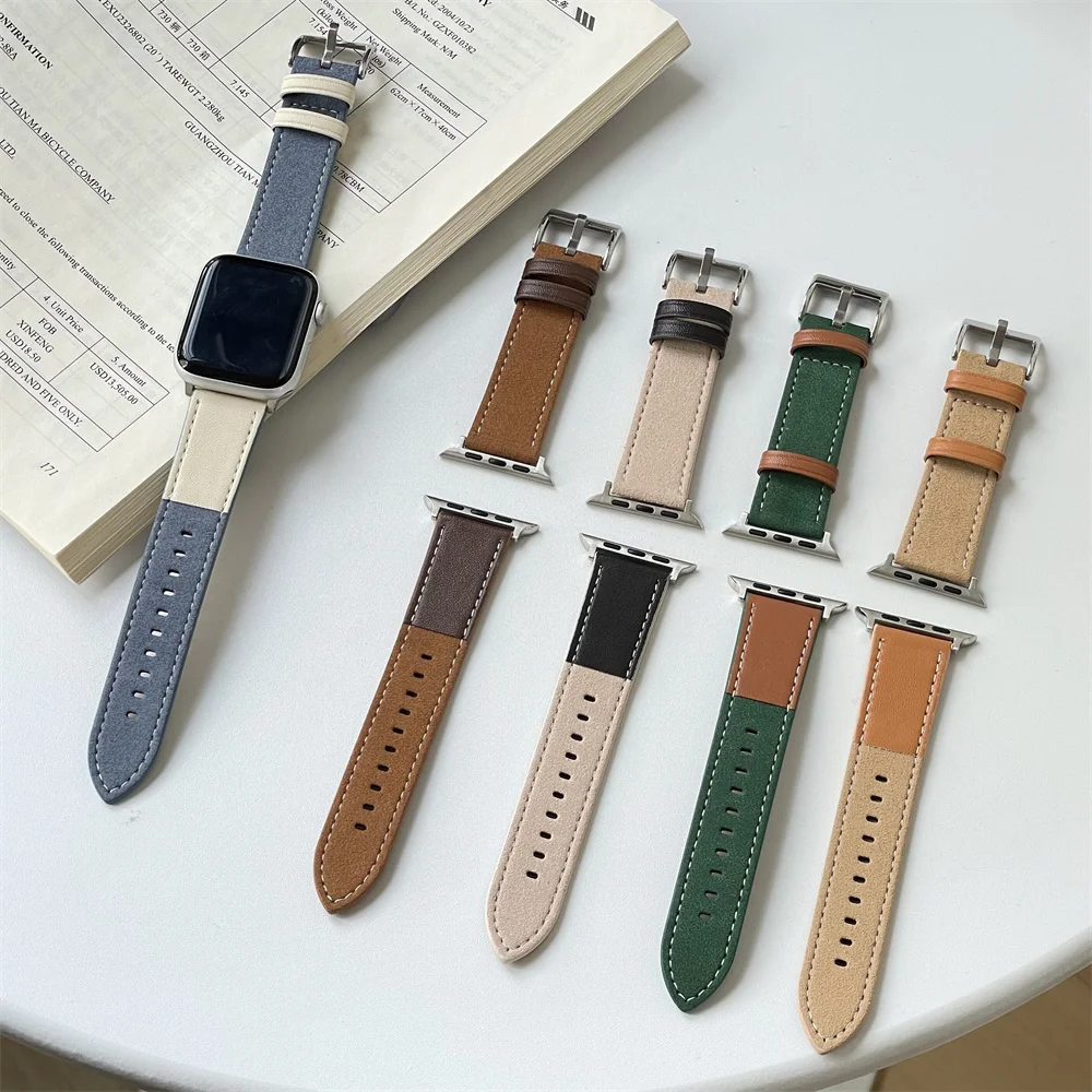 Suede+Leather Watch Bands for Apple Watch 45mm 49mm 38mm 40mm 44mm Vintage Strap for iWatch Series 8 9 7 3 5 SE 6 4 2 Ultra