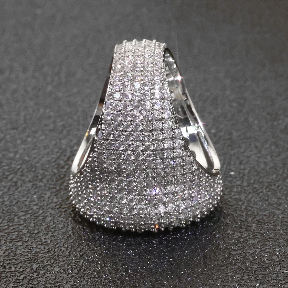 ESKEEM Wholesale Iced Out Big Round Ring Luxury Full Diamond Signet Ring Hip Hop Style Bling Cubic Zirconia Jewelry Men Women