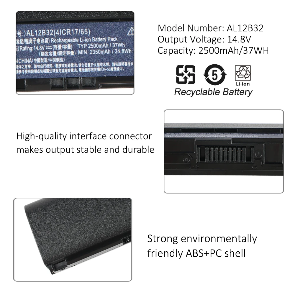 KingSener AL12B32 Laptop Battery For Acer Aspire One 725 756 V5-171 B113 B113M AL12X32 AL12A31 AL12B31 AL12B32 14.8V 2500mAh