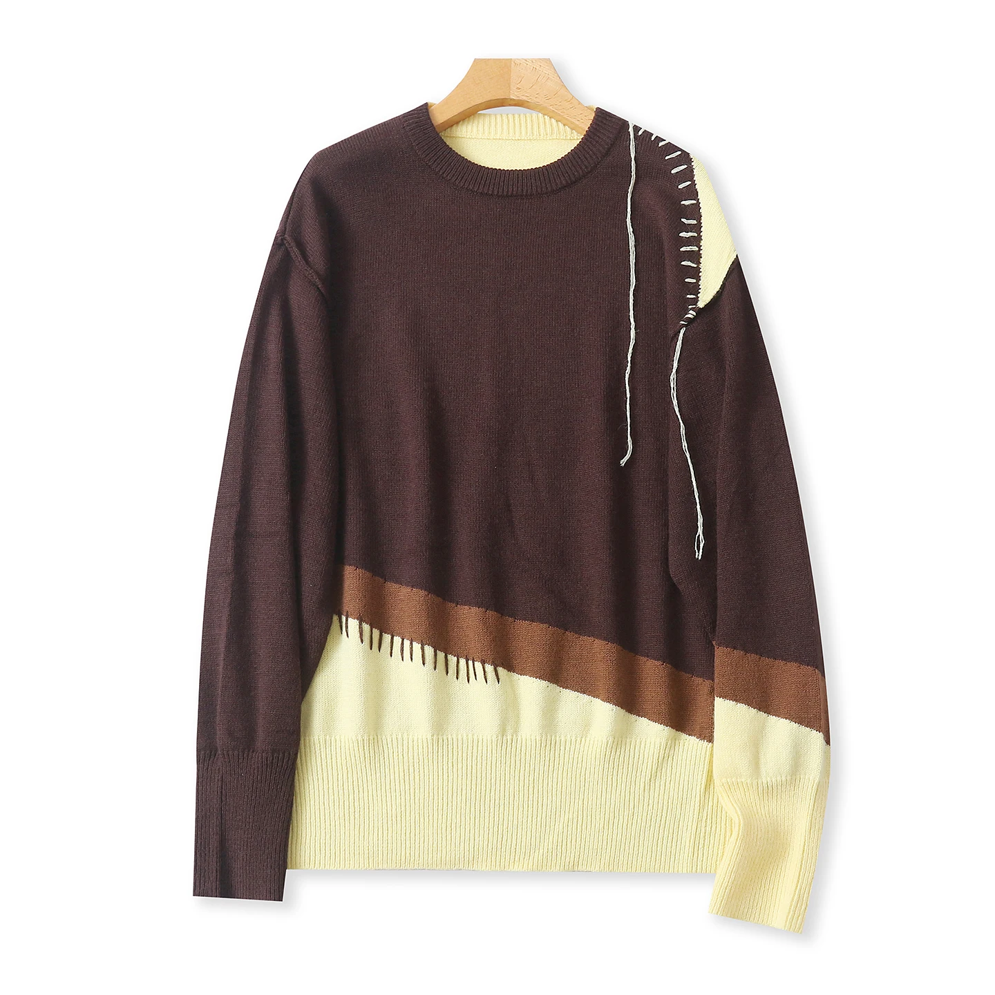 

Модный свободный свитер большого размера в стиле пэчворк, длинный круглый пуловер Ne средней длины, осень-зима, новый женский модный нос...