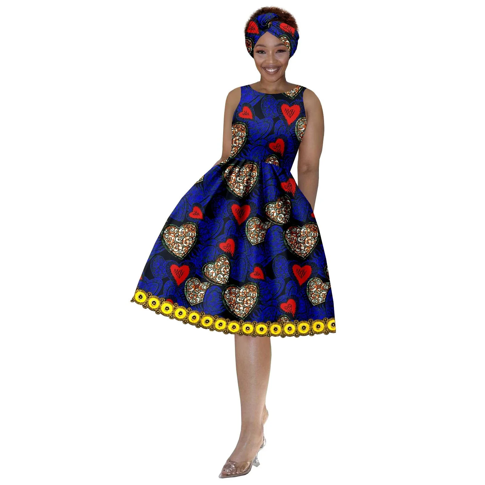 فستان جنسي نسائي أفريقي على الموضة جديد لعام 2025 فستان أنقرة مطبوع بدون أكمام ورقبة دائرية مع حجاب لحفلات أعياد الميلاد وحفلات الزفاف