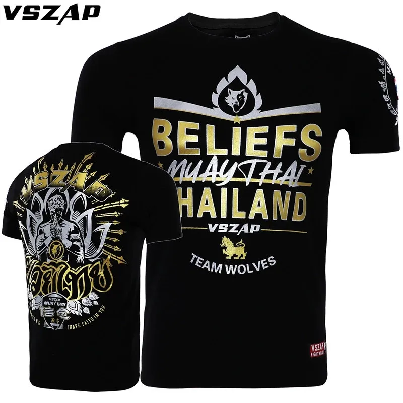 

VSZAP Thai Boxing MMA Compression Fighting Short Sleeve T-shirt Pure Cotton Bronzing Training Fitness Clothes Cast For Tide Men