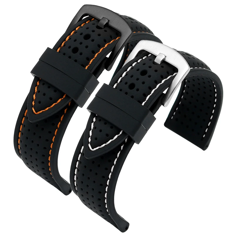 Soft Waterproof Breathable Silicone Sports watchBand 18mm 20mm 22mm 24mm For any watch men\'s rubber Wrist strap black bracelet