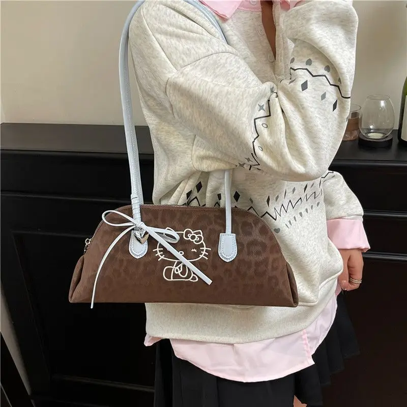 

Bow-print Cute Cat women's shoulder bag high-value student commuter shoulder bag Versatile Handbag Kawaii Cartoon underarm bag