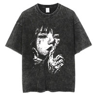 Fashion Men Washed T Shirt Streetwear Graphic Printed Harajuku T-Shirt Summer Hip Pop Loose Black Short Sleeve CottonTops Tees