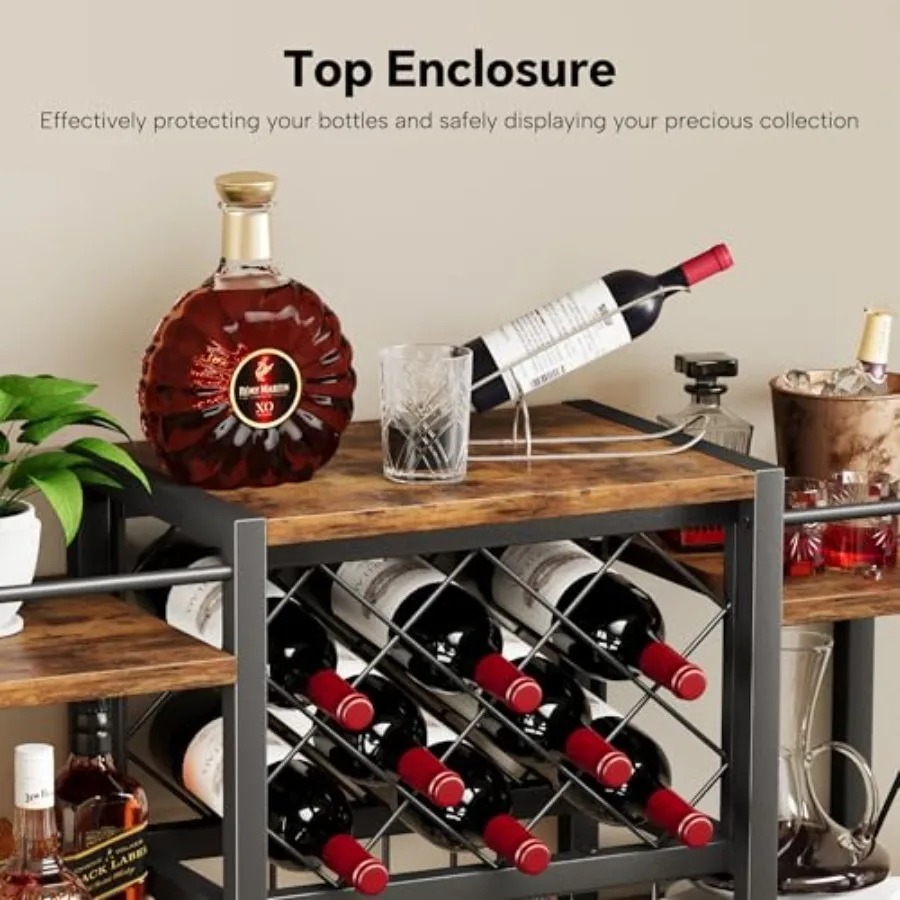 Homeiju Wall Mounted Wine Rack with Glass Holder WoodMetal Retro Bar Shelf Wine Bottles Display Wall Storage for Kitchen Dining