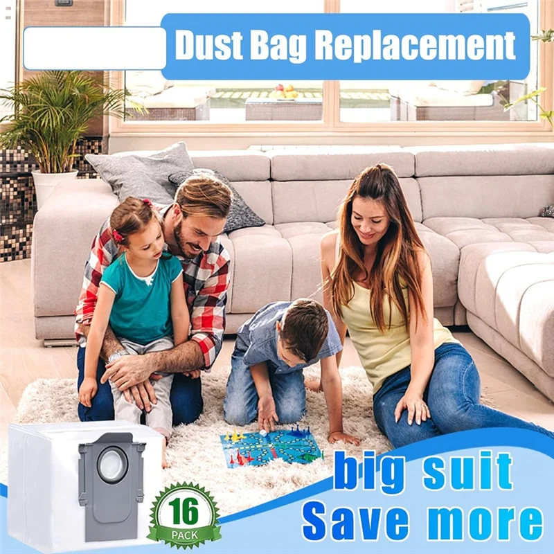 

B03C-16 Pack Одноразовый мешок для пыли для Roborock Q5 Q5+ Q7 Q7+ Q7 Max Q7 Max+ S7 Maxv Ultra S8+ S8 Pro Ultra Robot Vacuum