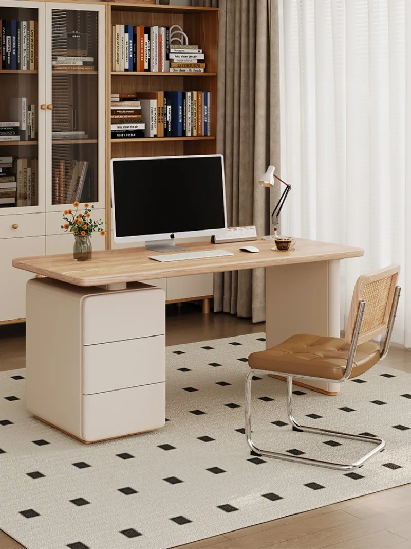 Cream log wind solid wood desk office computer desk workbench rectangular desktop home bedroom study table