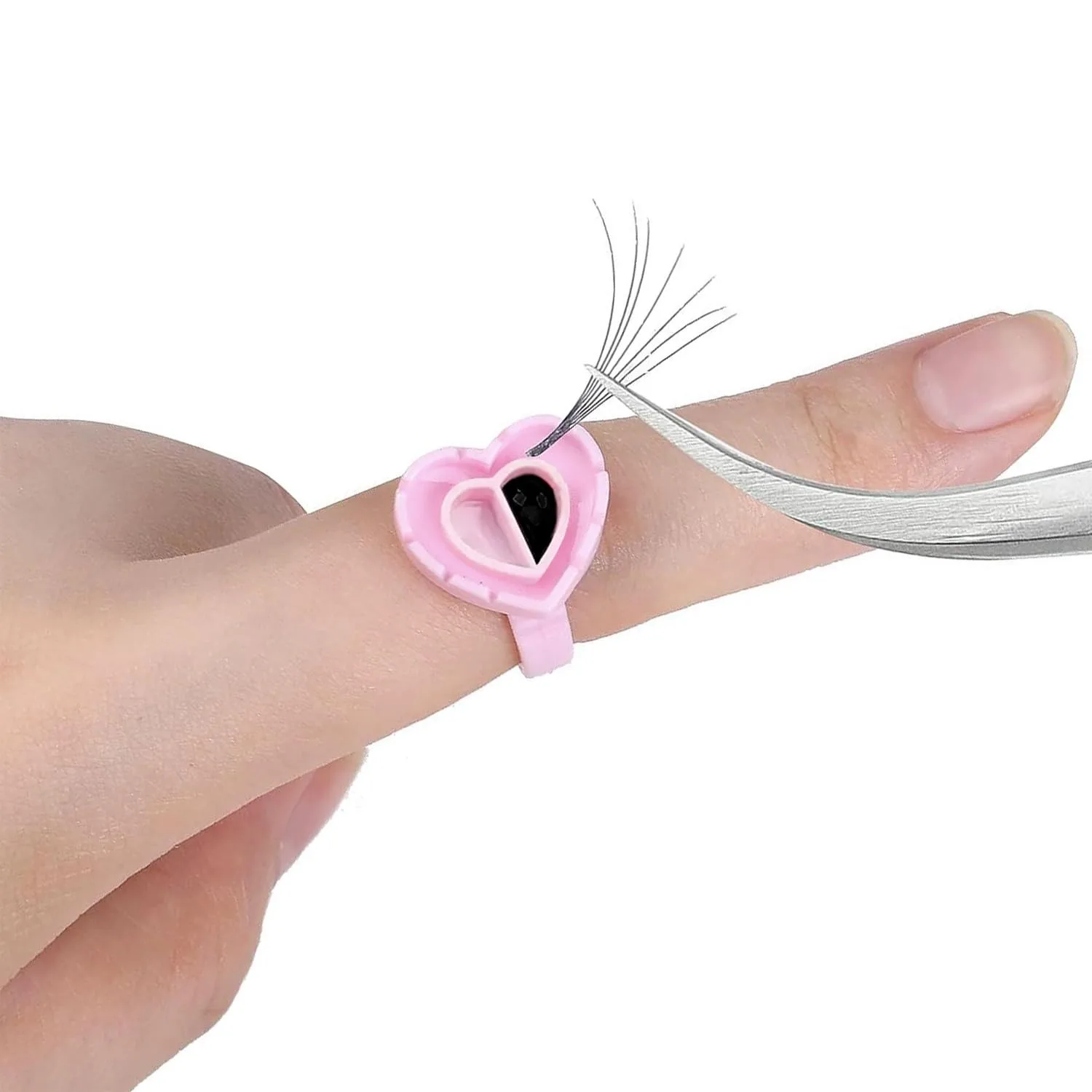 500 sztuk uchwyt pierścieniowy do przedłużania rzęs jednorazowe kubki na klej w kształcie serca dla inteligentnych fanów rzęs i materiałów do przedłużania kwiatów