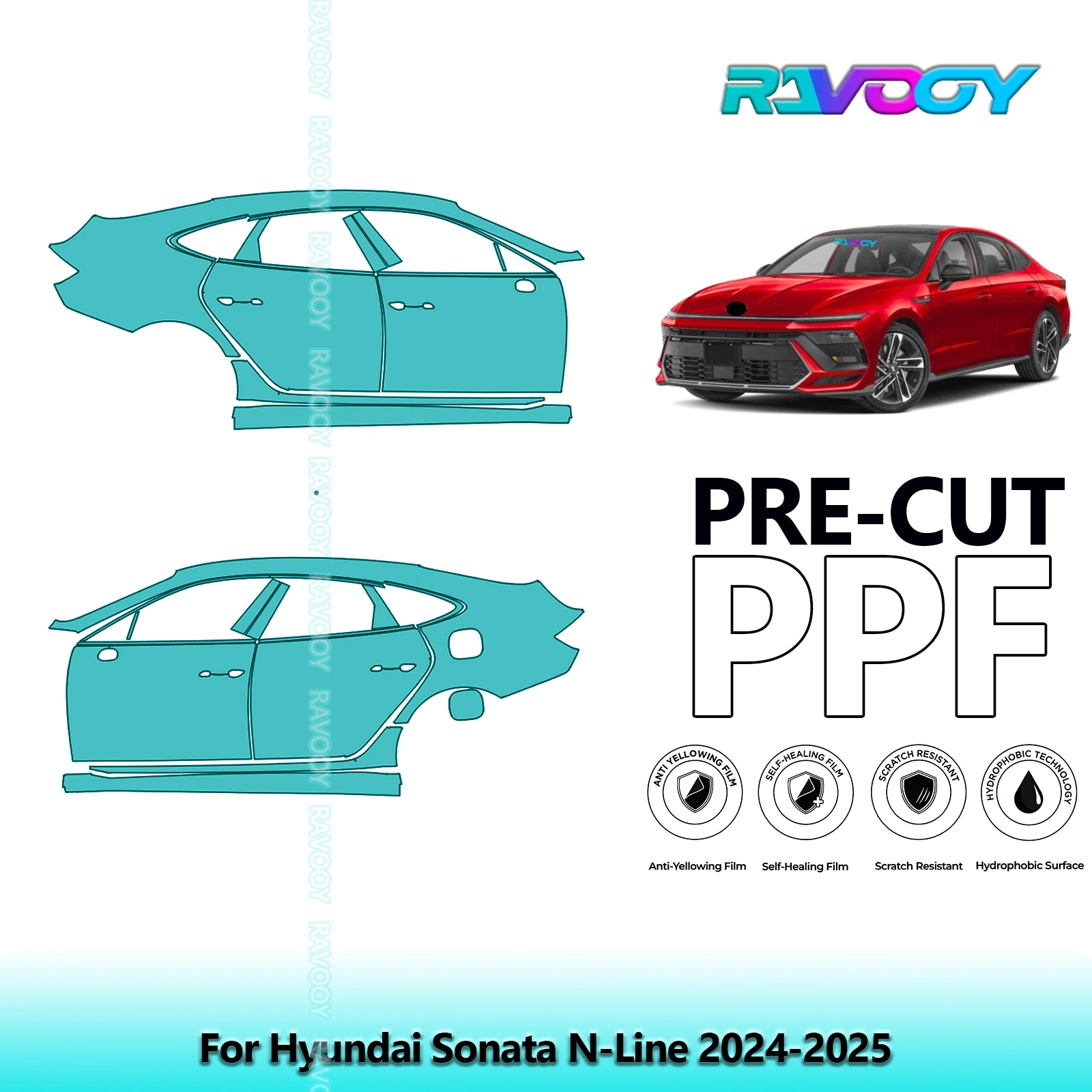 

For Hyundai Sonata N-Line 2024-2025 8.5mil Clear Matte Pre-Cut PPF Door & A/B Pillar Kit TPU Paint Protection Film Set