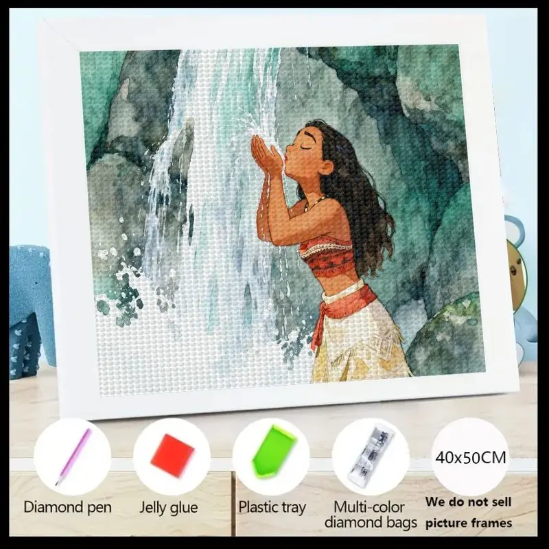 

1 шт. 5D полный дрель комплект алмазной живописи, стиль Моаны принцесса и водопад DIY горный хрусталь художественный драгоценный камень ремесло, 40x50 см персонаж мультфильма