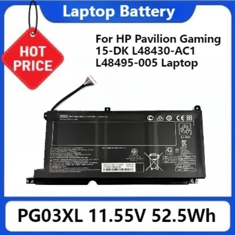 

PG03XL для HP Pavilion Gaming 15-DK L48430-AC1 L48495-005 Аккумулятор для ноутбука Аккумулятор высокой емкости 11,55 Втч