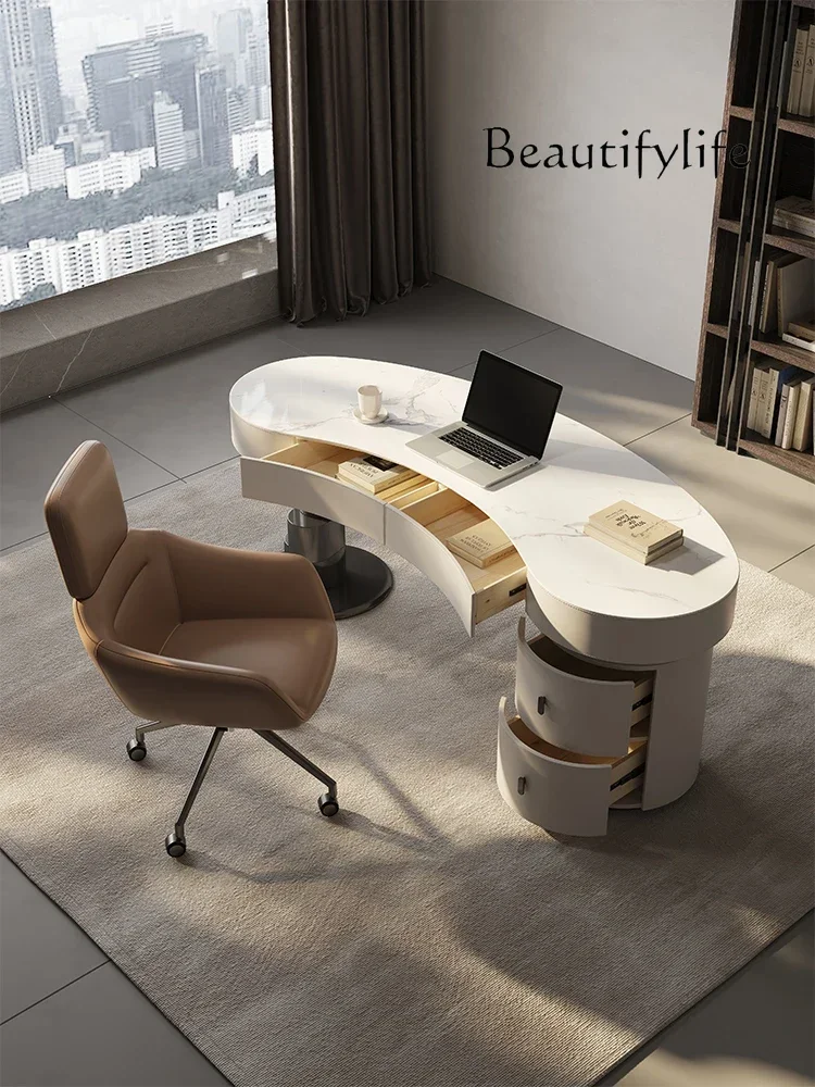 

Italian Minimalist Stone Plate Desk Home Desk Designer High-End Saddle Leather Computer Desk