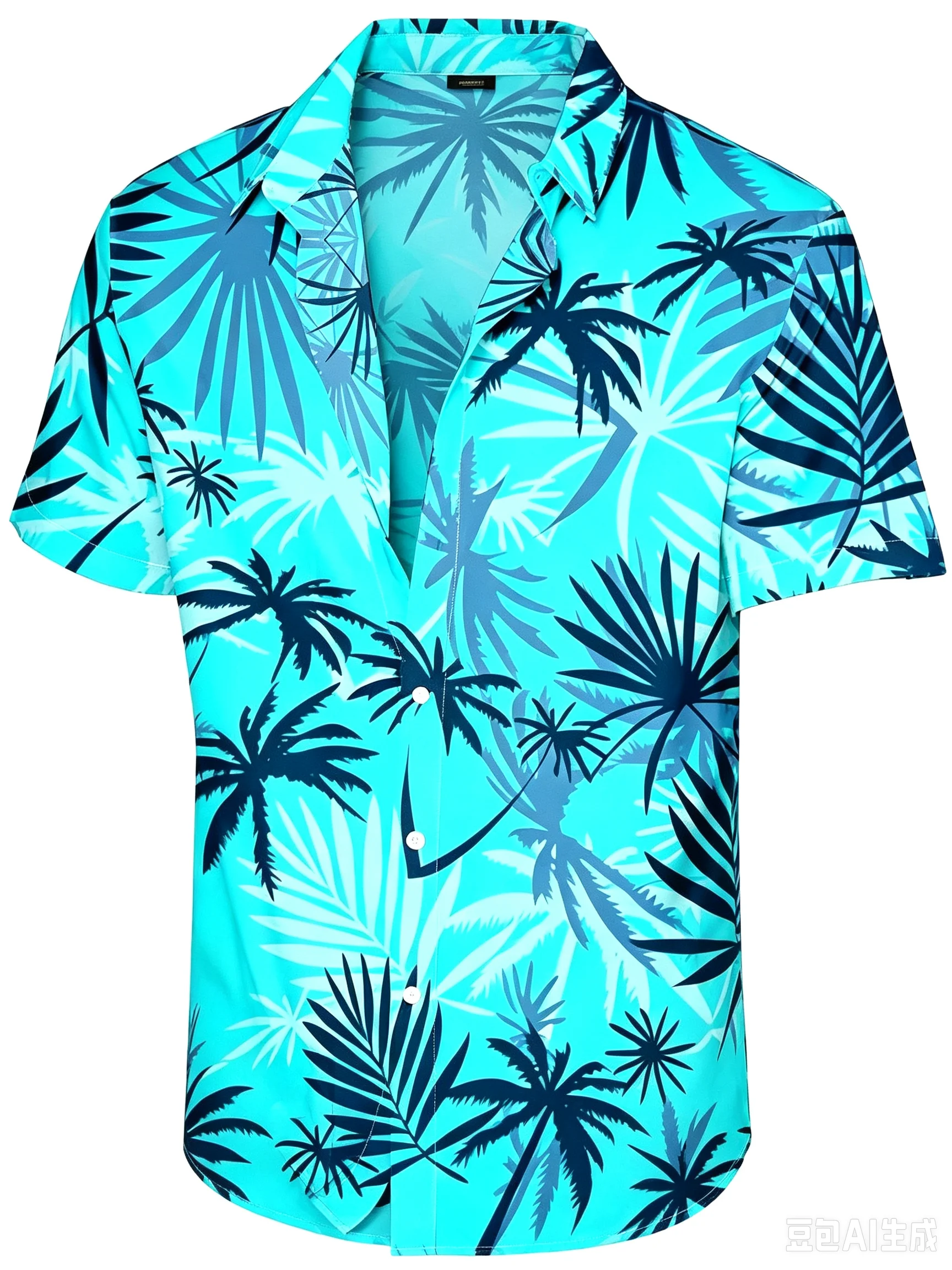 Gradient Blue Halloween Spiders Pattern Printing Breast Pocket Short Sleeve Shirt Fashion Trend Breathable Loose Versatile