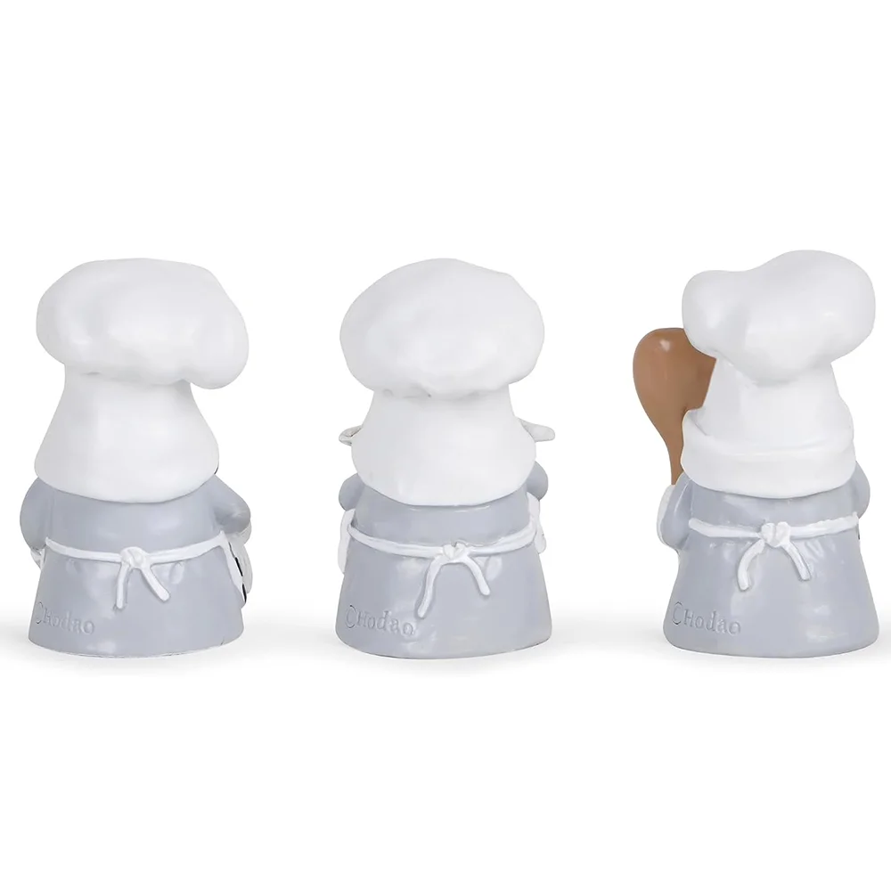 Hodao Resin Chef Gnome Figurine Set, 3-Piece Professional Chef Gnomes with White Hats, Checkered Aprons, Cutting Board, Baguette and Wooden Spoon, Collectible Kitchen Home Decoration for Counter Shelf Coffee Bar Dining Room, Gift for Baking Enthusiasts