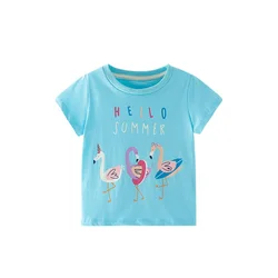 Jumping Meters 2-7T New Arrival Flamingo Summer Girls T Shirts Short Sleeve Hot Selling Kids Tees Tops Baby Costume Baby Shirts