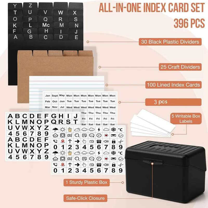 Porta carte indice da 3 pollici x 5 pollici con serratura, portaoggetti per Organizer per scatole di carte indice con, per l'ufficio degli indirizzi delle ricette domestiche