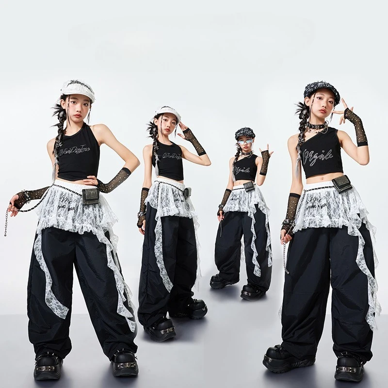 Vêtements de danse Jazz Kpop pour filles, costume de Performance Hip Hop, hauts nombril d'été, pantalons Baggy, ensemble de vêtements de rue pour défilé de mode