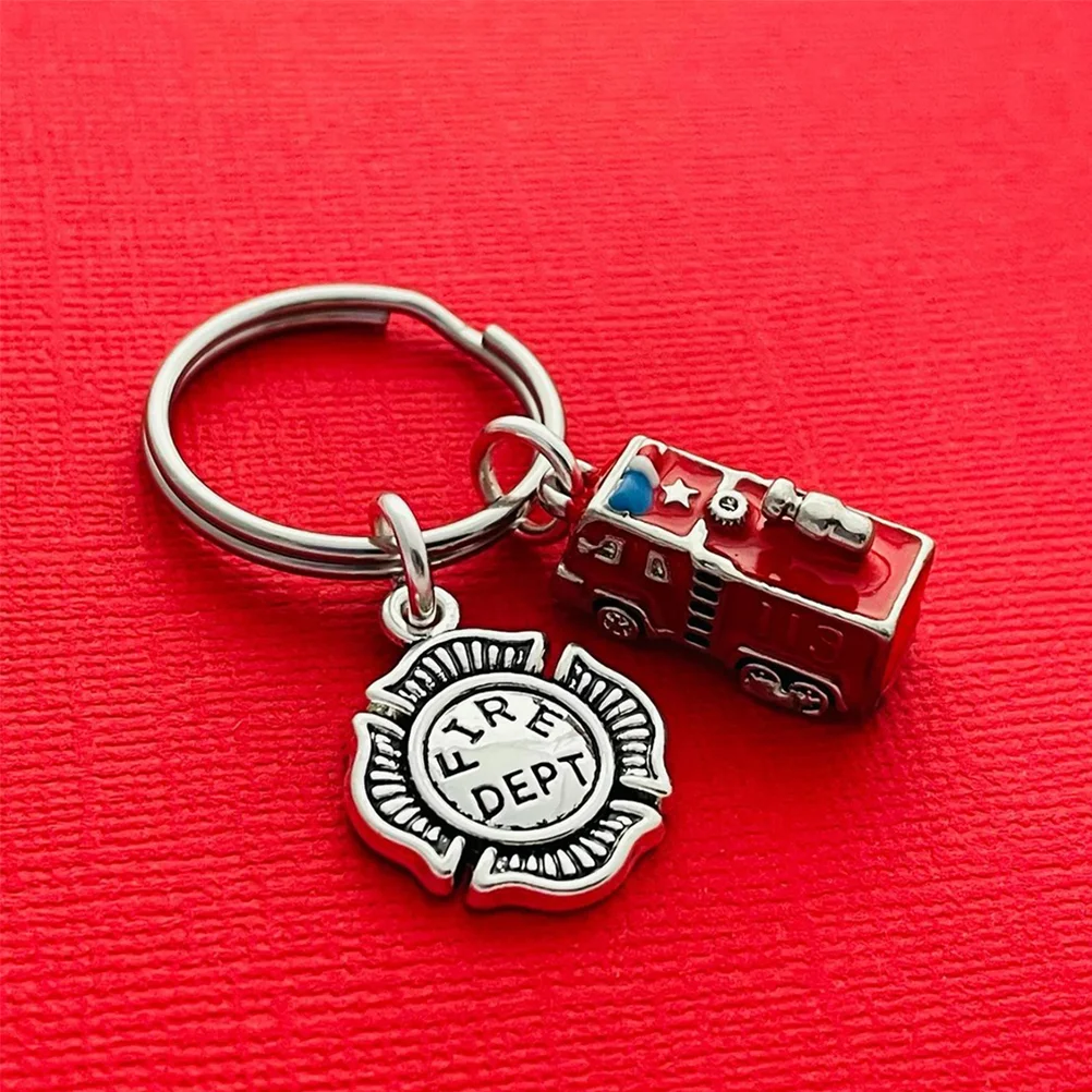 Fire Truck Keychain Ring Vehicle Car Keychains Backpack Hanging Decoration for Men Mini