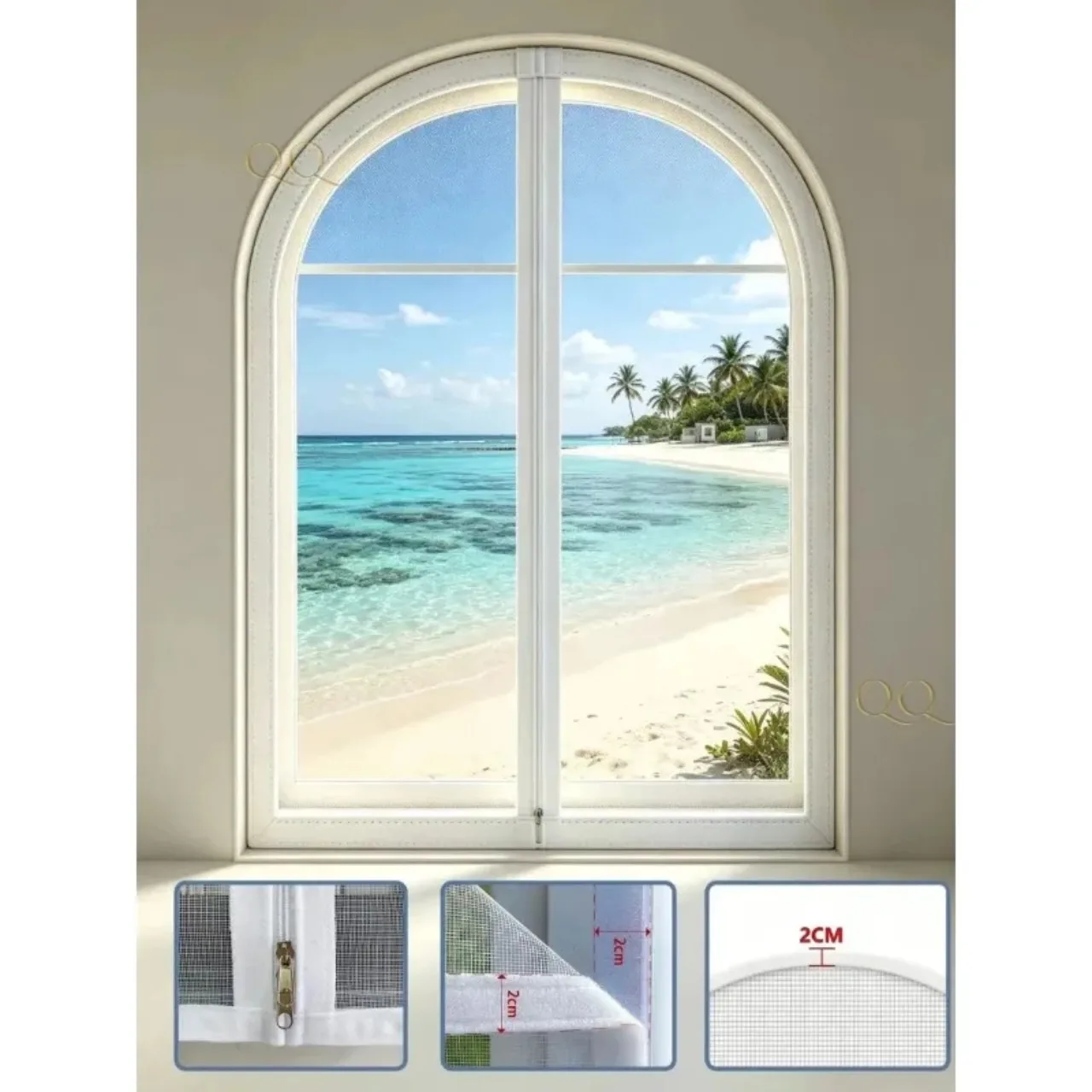 Breathable Nano PP Mosquito Proof Curtains with Zipper and Arched Window Screen That Can Be Installed Without Drilling Holes