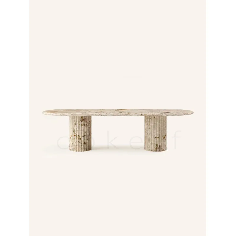 Italian high-end natural marble rectangular dining table Villa Monet garden luxury stone dining table