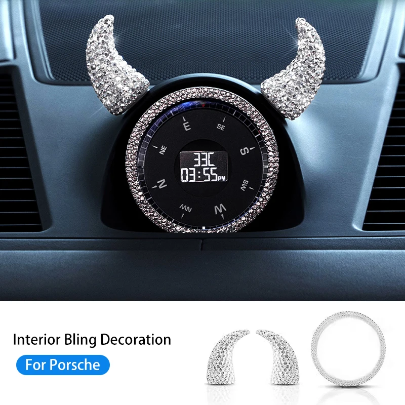 

Car Bling Accessories For Porsche Cayenne Macan Panamera Dashboard Clock Compass Diamond Stickers For Women Interior Decoration